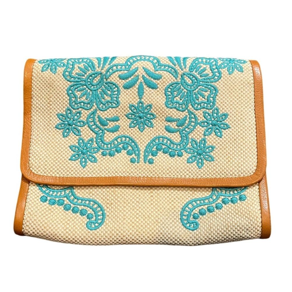 ISABELLA FIORE Aqua SPRING RHAPSODY AIDA Flap Clutch Bag Womens Boho Beachy